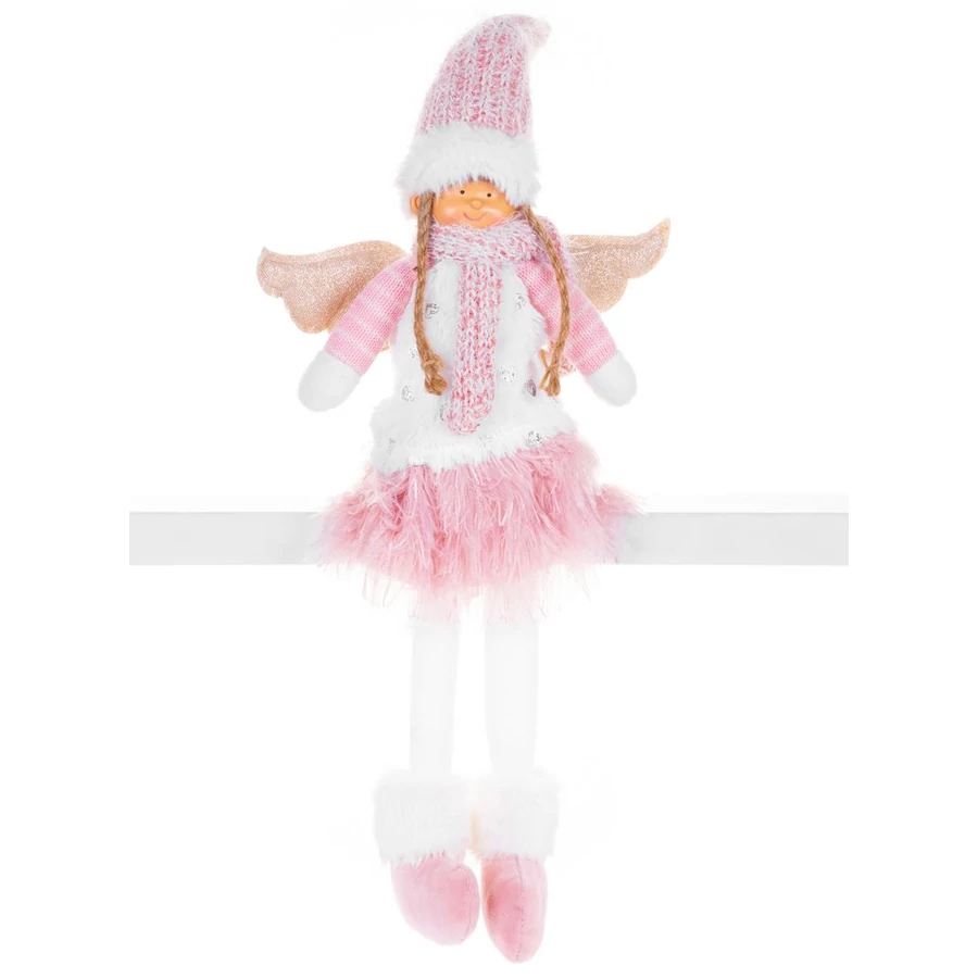 MagicHome karácsonyi szobor, Angyalka rózsaszín rövid szoknyával, szövet, rózsaszín-fehér, 23 x 12 x