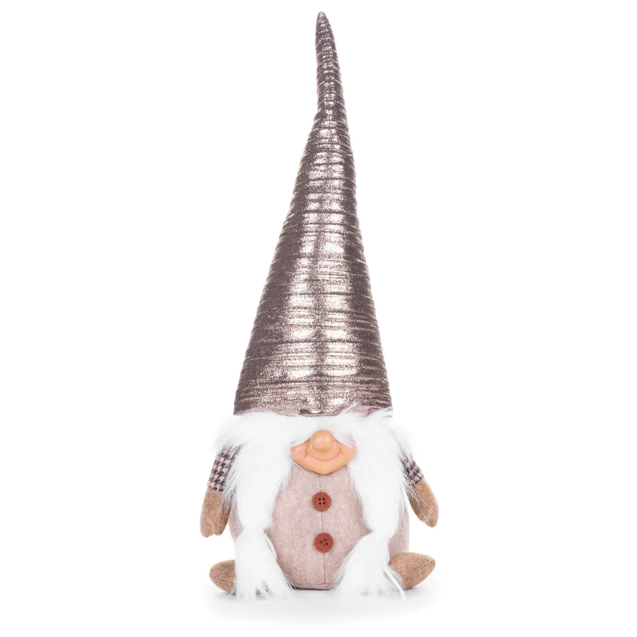 MagicHome karácsonyi szobor, Manó rövid lábbal, szövet, ezüst-szürke, 21 x 16 x 46 cm