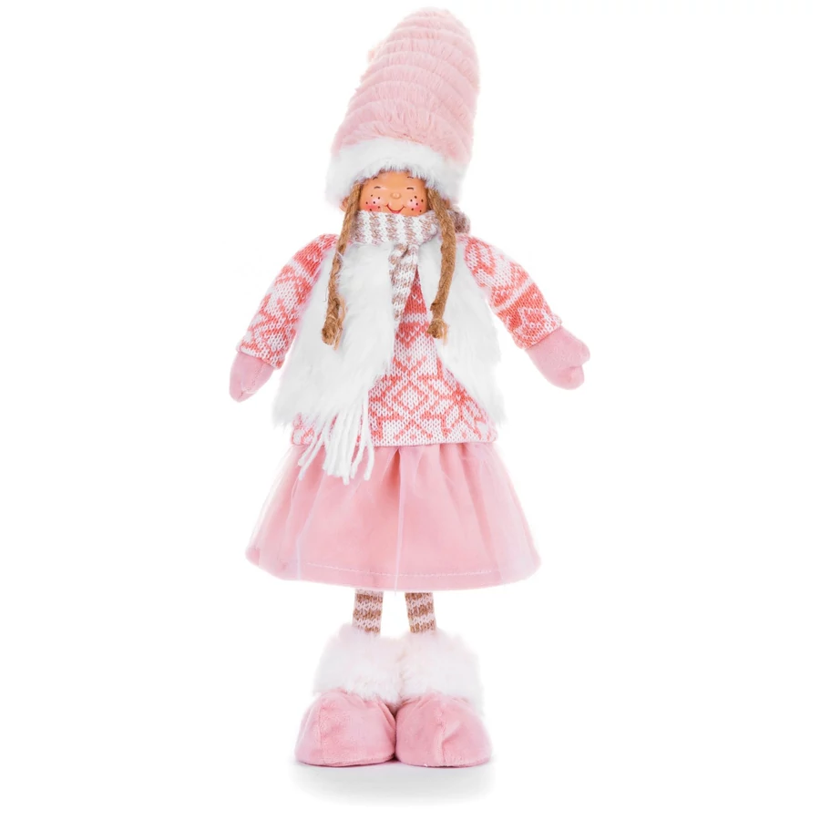 MagicHome karácsonyi szobor, Lány, szövet, barna-fehér 22 x 12 x 53 cm