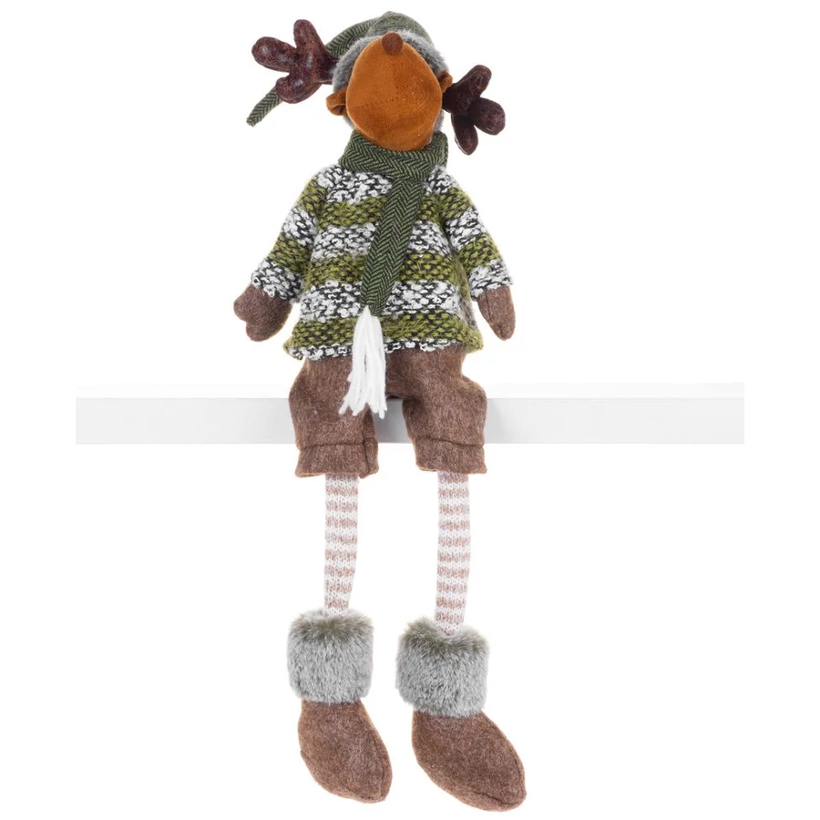 MagicHome karácsonyi szobor, Rénszarvas fiú rövid nadrággal, szövet, zöld-barna, 21 x 14 x 70 cm