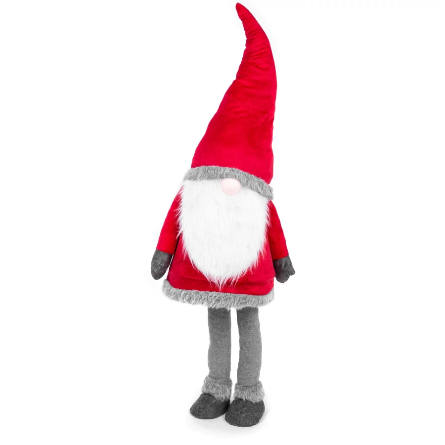 MagicHome karácsonyi szobor, Manó ruhában, szövet, piros-szürke 50 x 40 x 163 cm