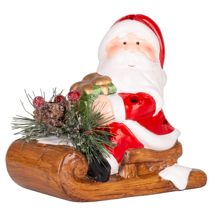 MagicHome karácsonyi dekoráció, Mikulás szánon, LED, terrakotta, 12,6 x 8,5 x 11,5 cm