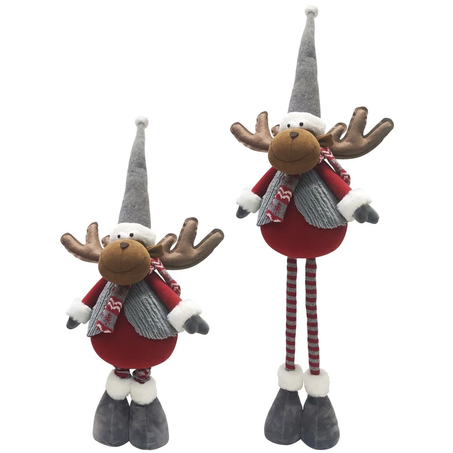 MagicHome karácsonyi dekoráció, Rénszarvas, piros, szürke pulcsival, teleszkópos lábakkal, 88 cm