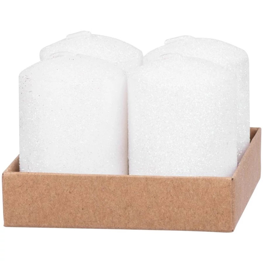 MagicHome karácsonyi gyertya, 4 x 6 cm, 4 db/csomag, fehér, csillámokkal, adventi