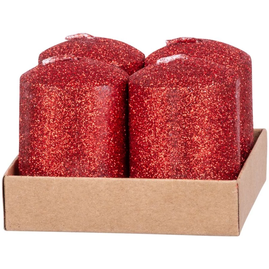 MagicHome karácsonyi gyertya, 4 x 6 cm, 4 db/csomag, piros, csillámokkal, adventi