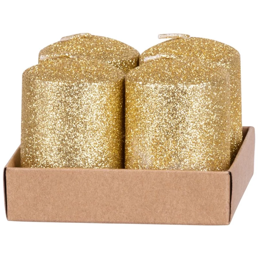 MagicHome karácsonyi gyertya, 4 x 6 cm, 4 db/csomag, arany, csillámokkal, adventi