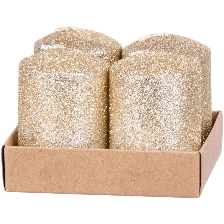 MagicHome karácsonyi gyertya, 4 x 6 cm, 4 db/csomag, pezsgőszínű, csillámokkal, adventi