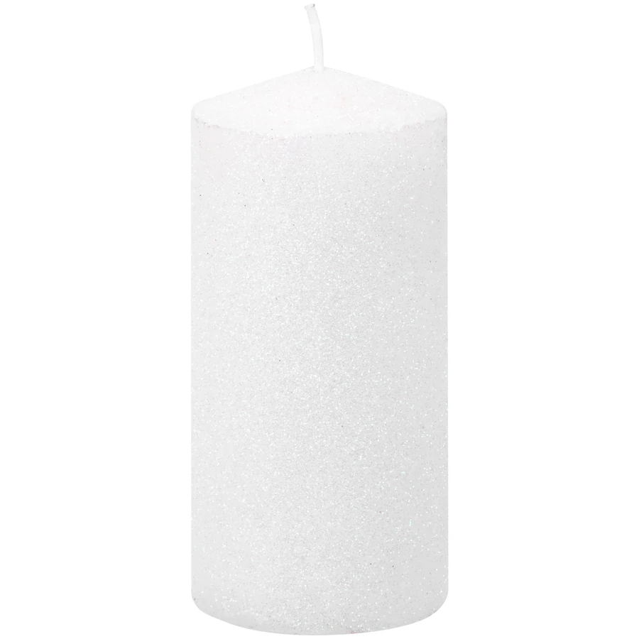 MagicHome karácsonyi gyertya, 5,5 x 12 cm, fehér, csillámokkal