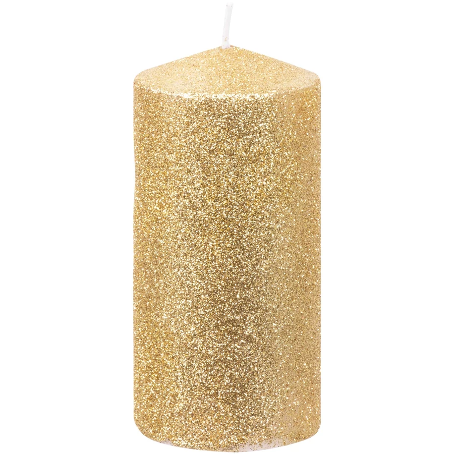 MagicHome karácsonyi gyertya, 5,5 x 12 cm, arany, csillámokkal