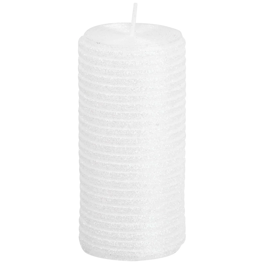 MagicHome karácsonyi gyertya, 5 x 9,5 cm, fehér, csillámokkal