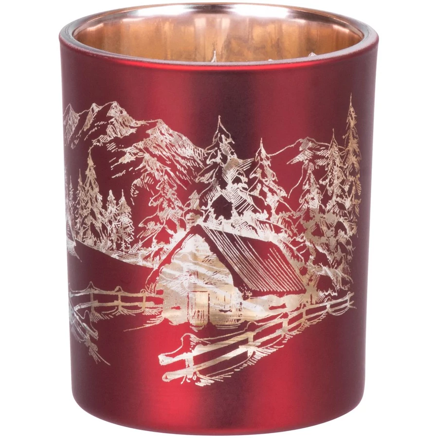 MagicHome karácsonyi gyertyatartó, 6 x 7 cm, piros, tájképpel