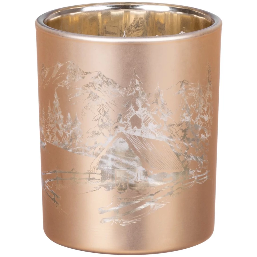 MagicHome karácsonyi gyertyatartó, 6 x 7 cm, arany, tájképpel