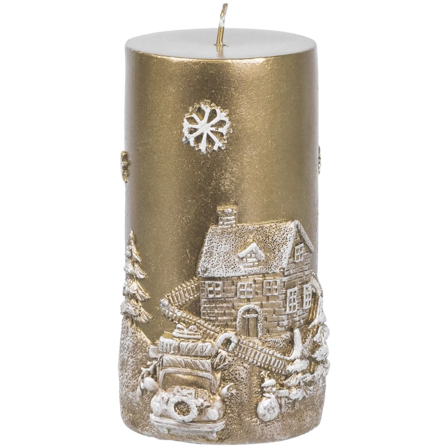 MagicHome karácsonyi gyertya, 7 x 12,5 cm, arany, tájképpel