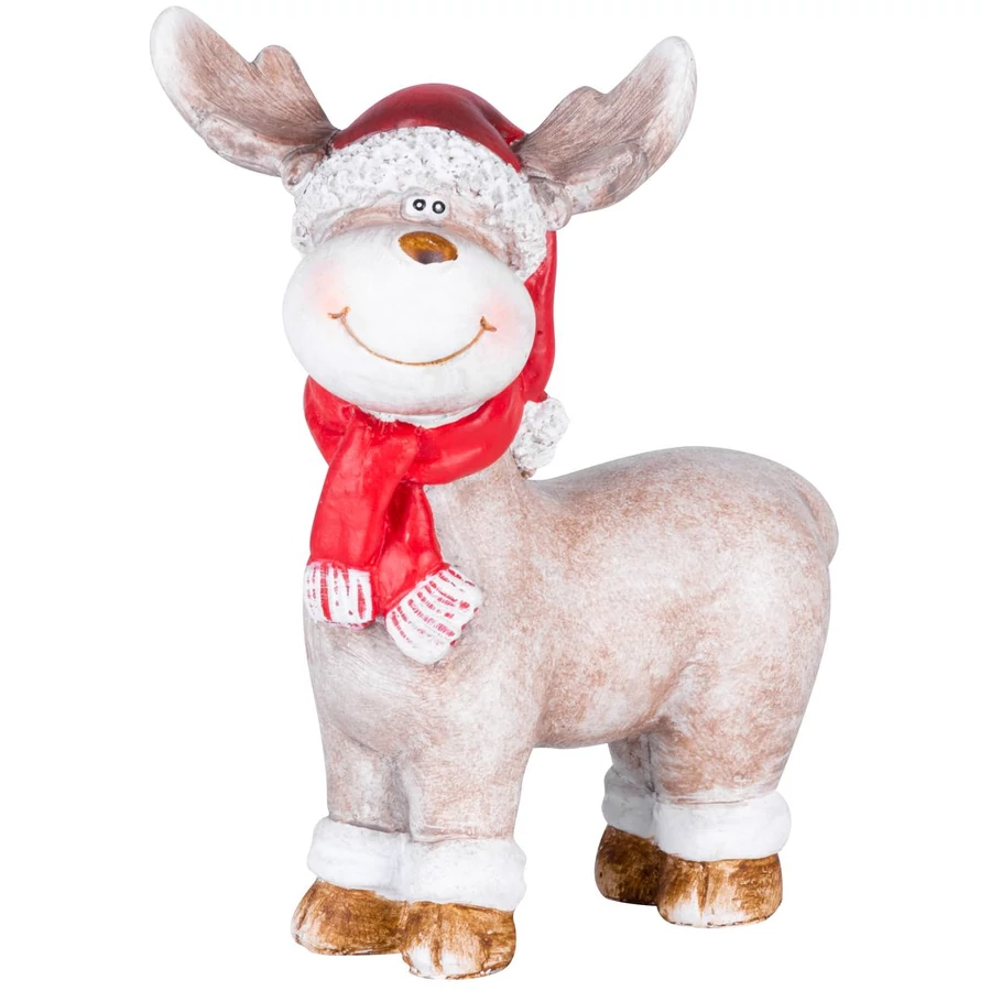 MagicHome karácsonyi dekoráció, Rénszarvas piros sállal, műgyanta, 20 x 20 x 24 cm