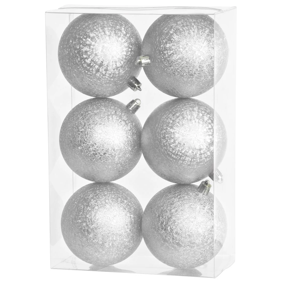 MagicHome karácsonyi gömbök, 6 db, ezüst, karácsonyfára, 8 cm