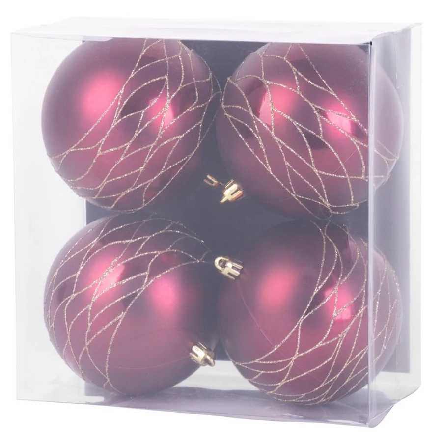 MagicHome karácsonyi gömbök, 4 db, bordó, matt, dekorációval, karácsonyfára, 10 cm