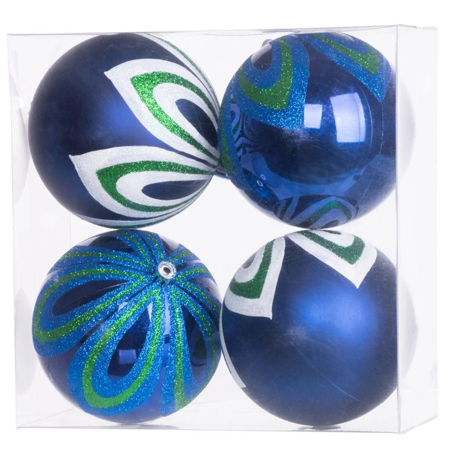 MagicHome karácsonyi gömbök, 4 db, kék, díszítéssel, karácsonyfára, 10 cm