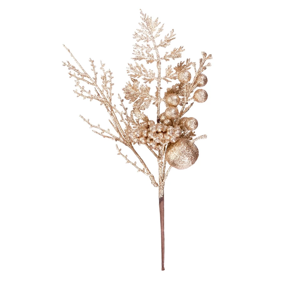 MagicHome karácsonyi ág, almával és bogyókkal, arany, 28 cm