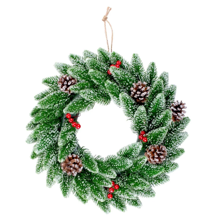 MagicHome karácsonyi koszorú, bogyókkal, natúr, havas, 33 cm