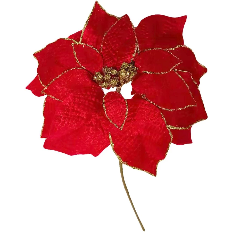 MagicHome karácsonyi virág, Poinsettia, piros, szár, virágméret: 35 cm