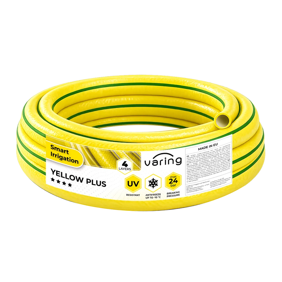 Locsolótömlő VARING YELLOW PLUS, 4 rétegű, 1/2", 25m
